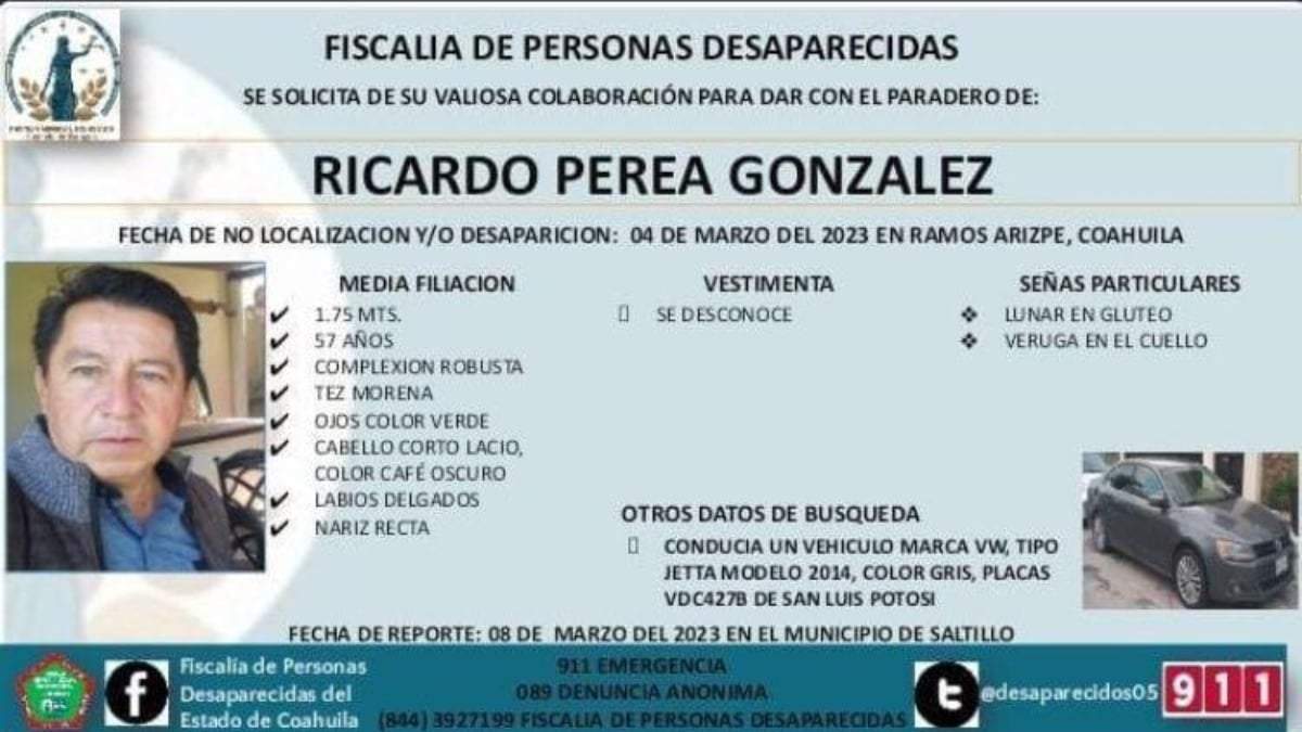 La ficha de búsqueda de Ricardo Perea González