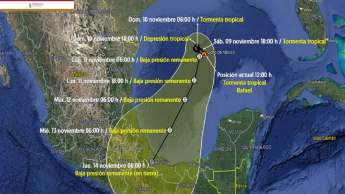 La trayectoria prevista de la tormenta Rafael