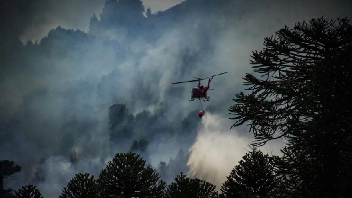 Un helibalde en plena acción. Fuente: (Neuquén Informa)