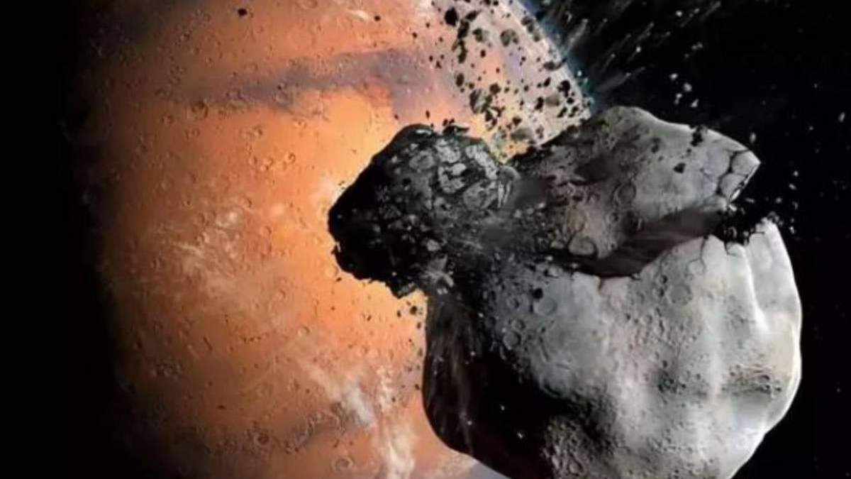 Impresión artística de la colisión que podría haber llevado a la formación de Fobos y Deimos