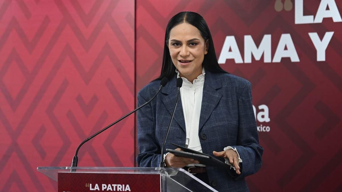 Conferencia de prensa de la presidenta de Morena Ariana Montiel esta mañana en una de sus sedes en la Ciudad de México