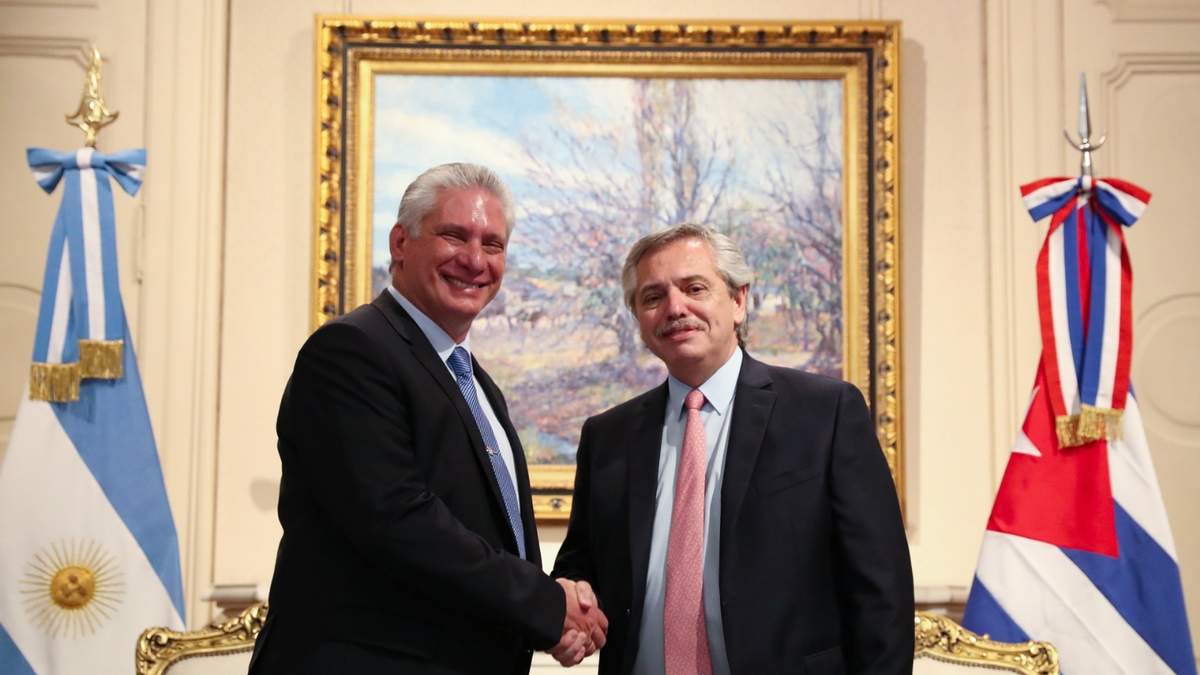 Presidente de la Nación, Alberto Fernández y el presidente de Cuba, Miguel Díaz Canel. Fuente: (Twitter)