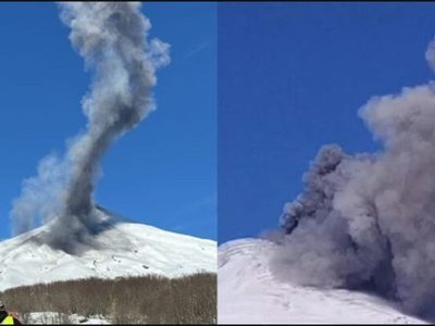 El volcán Villarrica volvió a expulsar una columna de cenizas