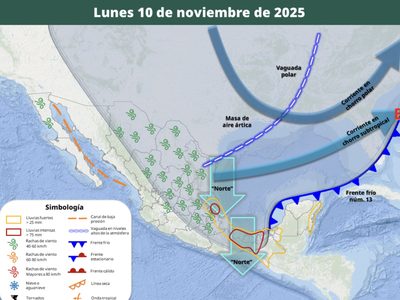 Masa de aire ártico cubre el país; se recrudecerán frío y lluvias de lunes a jueves