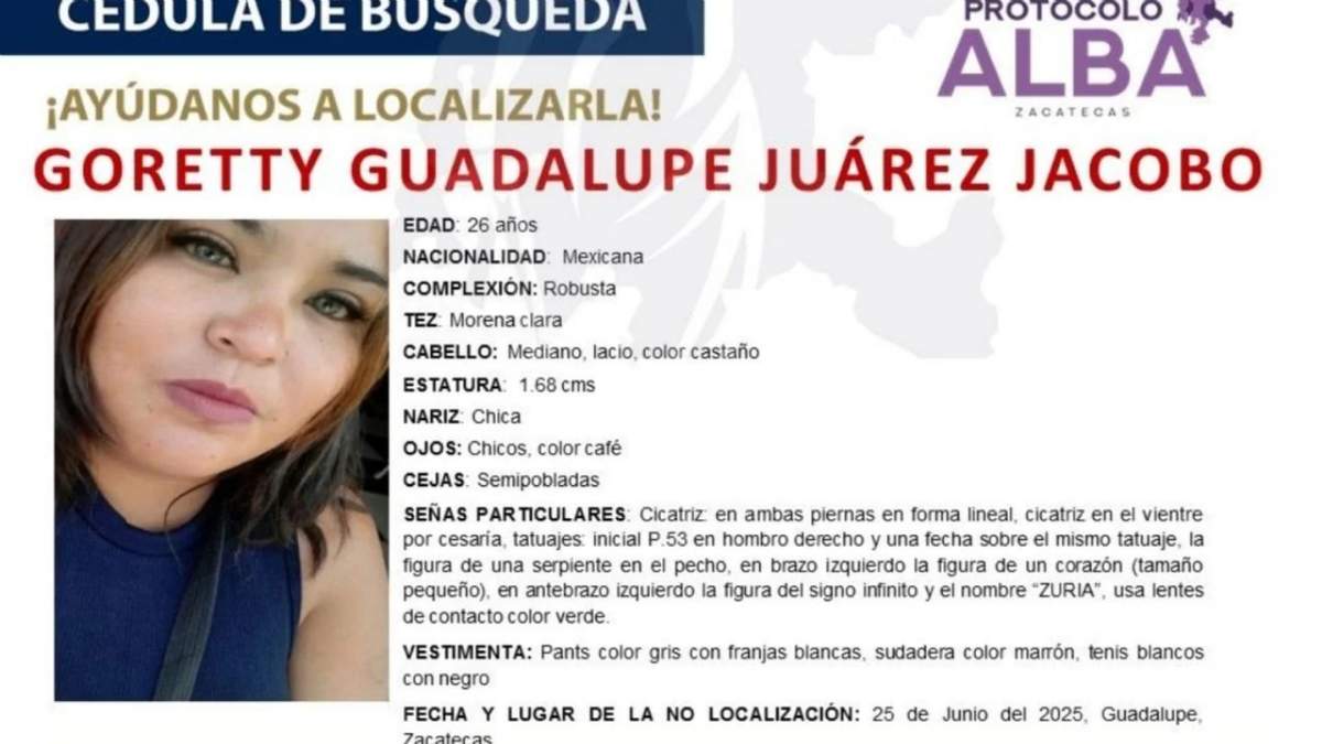 Goretty Guadalupe Juárez Jacobo fue reportada como no localizada en junio de 2025