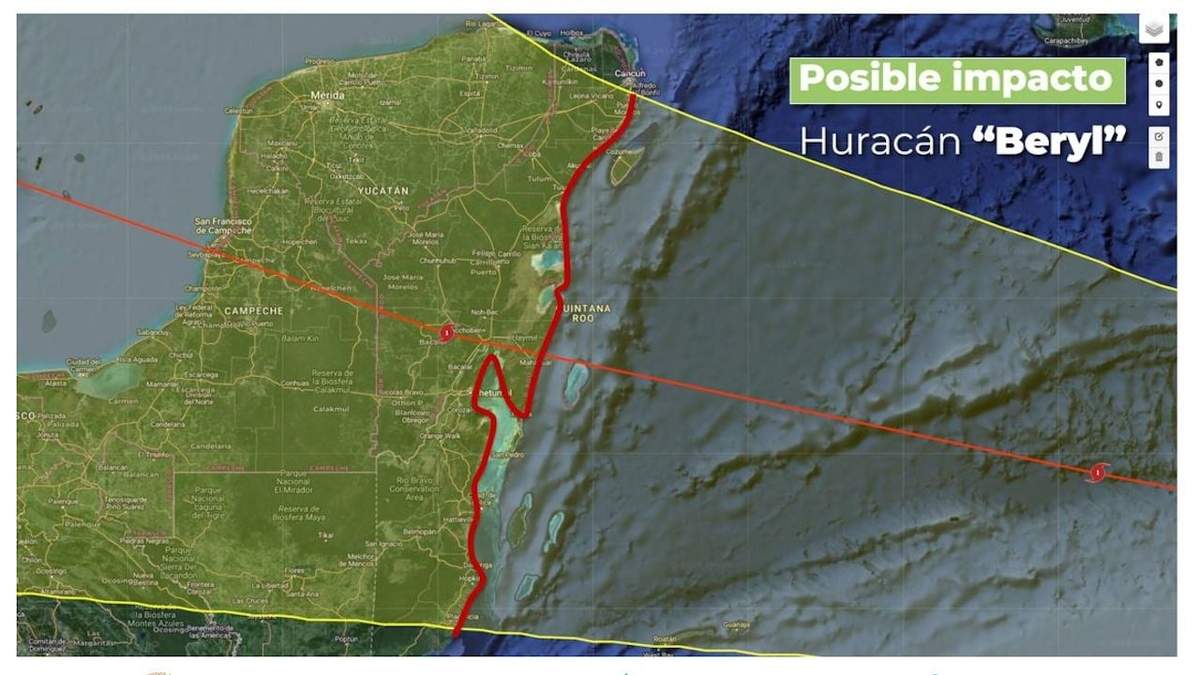 Las zonas donde posiblemente impacte el huracán Beryl
