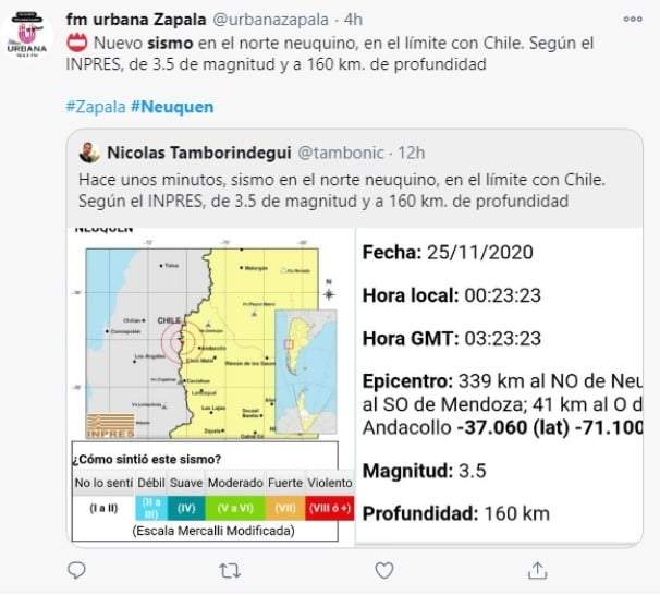 Sismo en Andacollo. Fuente: (Twitter)