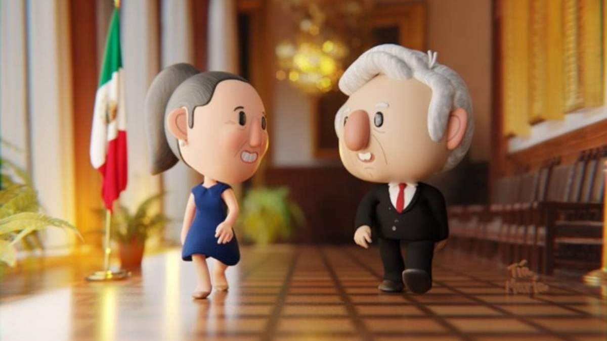 La imagen caricaturizada de Claudia Sheinbaum y Andrés Manuel López Obrador