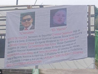 Supuesta narcomanta en Toluca acusa protección de autoridades estatales a exagentes que delinquen