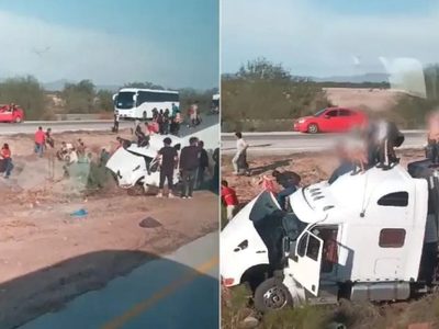 Tráiler se accidenta con decenas de migrantes en Sonora (Video)