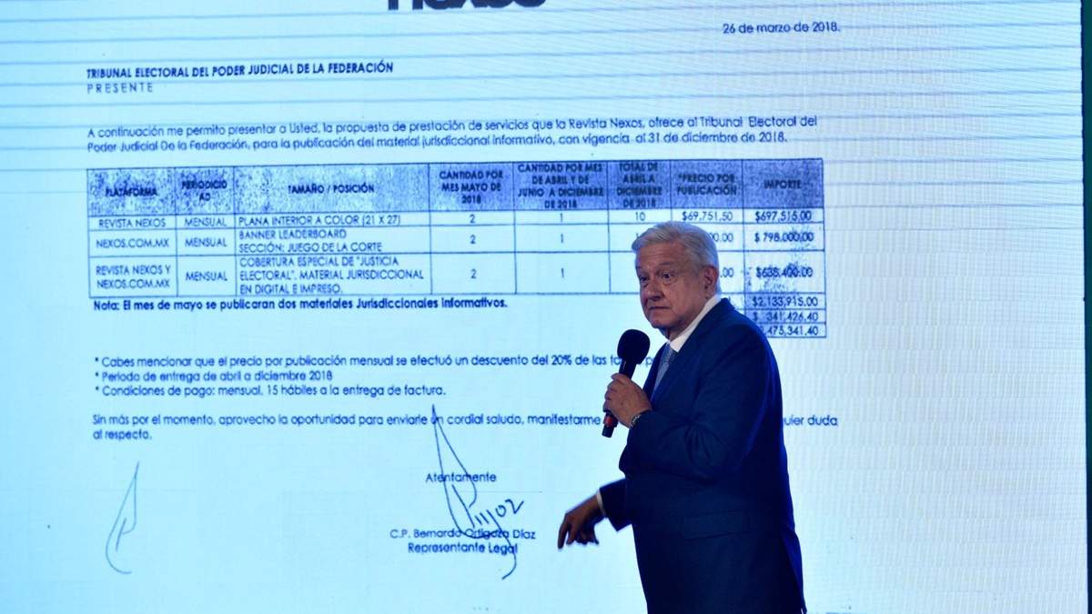 López Obrador exhibe el contrato del TEPJF con Nexos