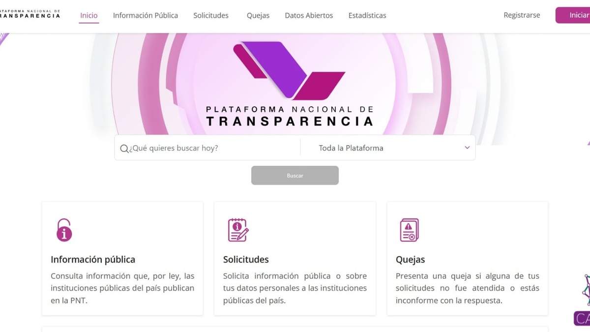 Página de la agonizante Plataforma Nacional de Transparencia