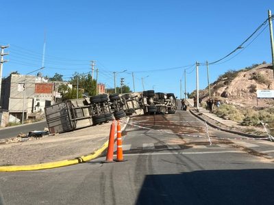 Camión volcó en la bajada de Huilén y hubo momentos de tensión por intentos de saqueo