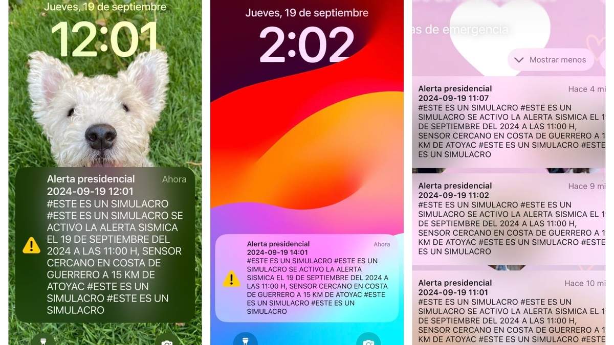 Capturas de pantalla muestran la hora en que fue recibida la alerta sísmica