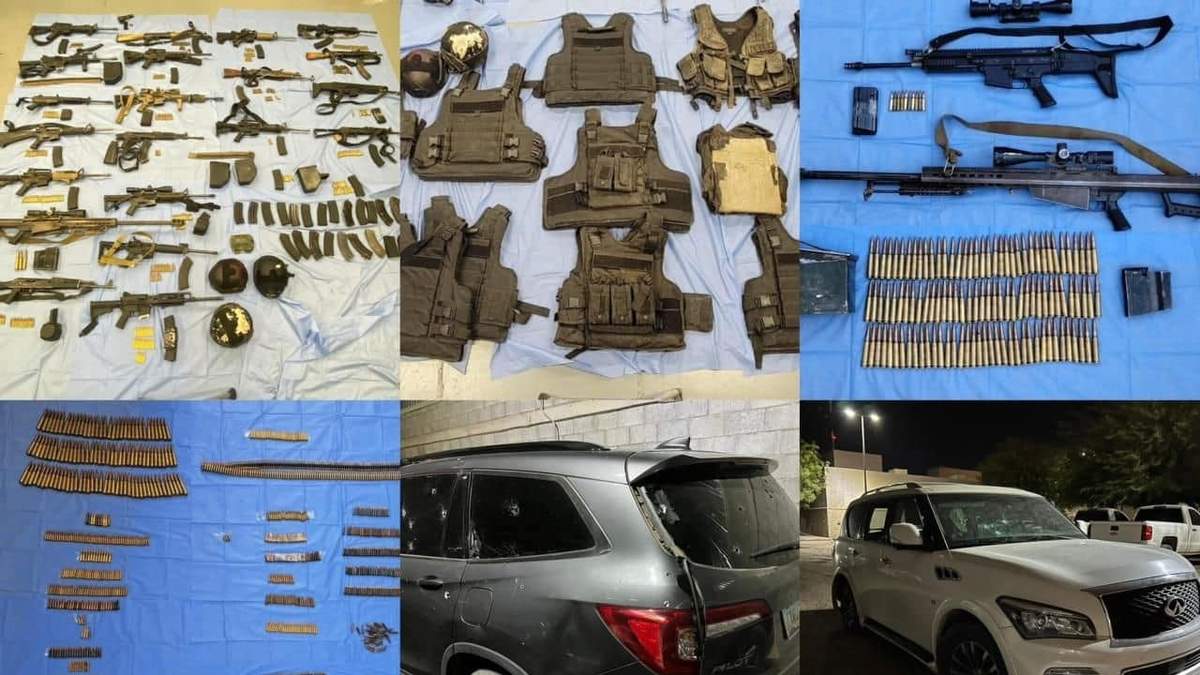 Autoridades decomisaron 21 fusiles de asalto de diferentes calibres y seis camionetas de modelo reciente, algunas de alta gama