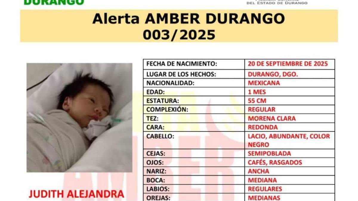 Ficha de búsqueda de Judith Alejandra, bebé sustraída en Hospital Materno Infantil de Durango