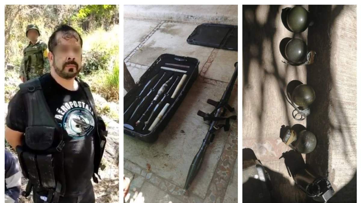 El sicario del CJNG que se identificó como "M3" y parte de las armas decomisadas