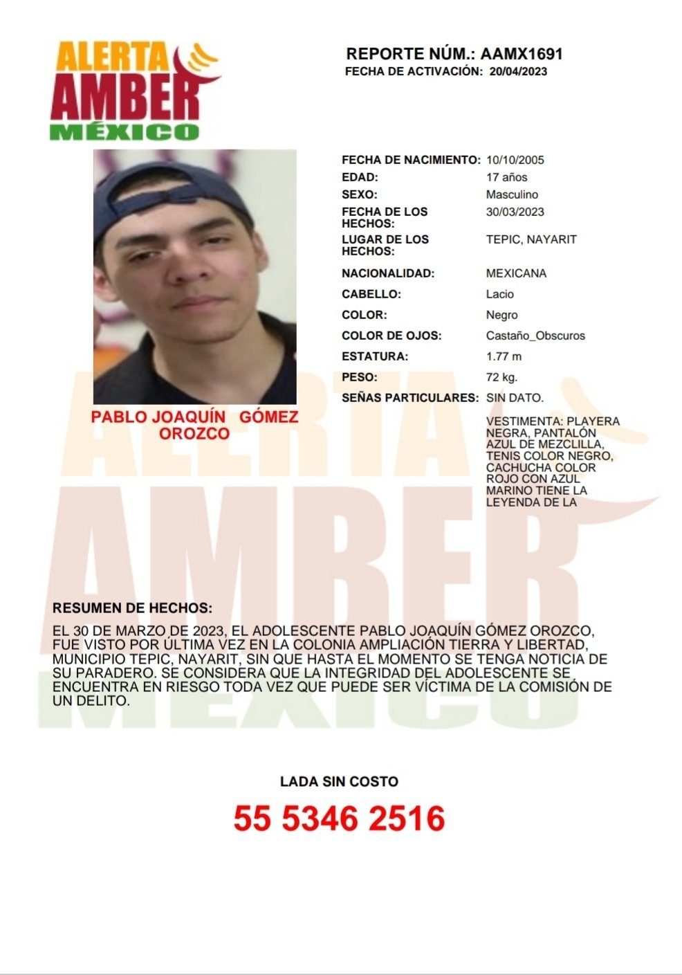 Alerta Amber de Pablo Joaquín