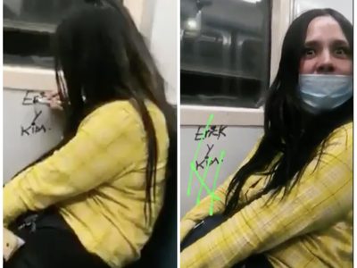 Captan a una joven pintando con un plumón dentro del Metro y la convierten en #LadyRayaVagones