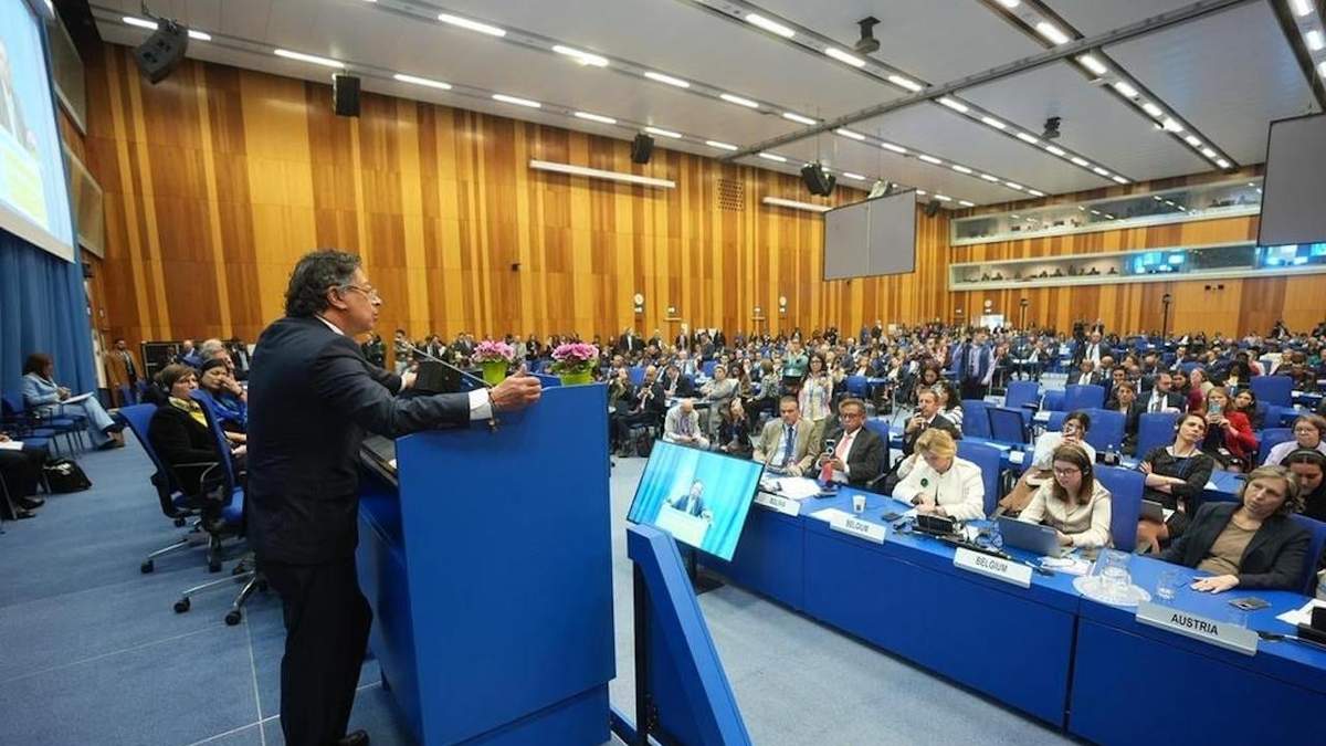 El presidente de Colombia ante la 24 comisión de estupefacientes de Naciones Unidas en Viena, Austria.