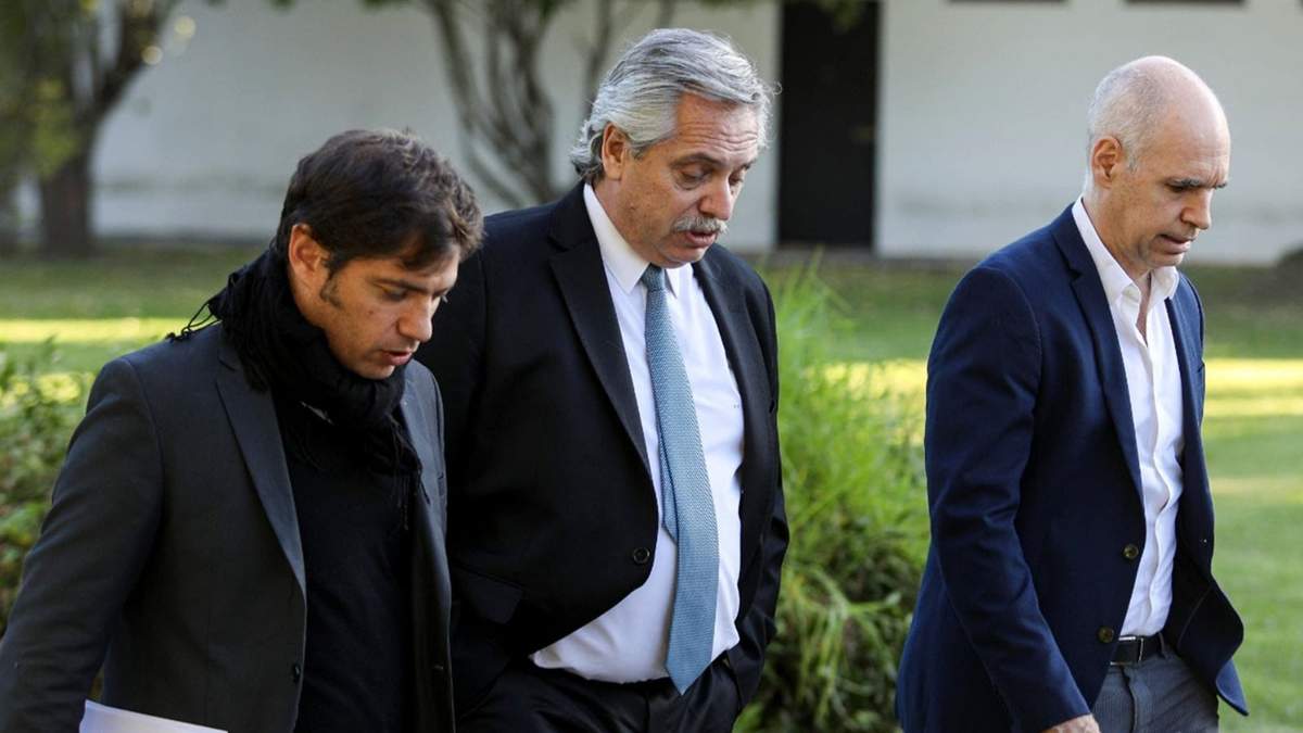 Axel Kicillof, Alberto Fernández y Horario Rodríguez Larreta. Fuente: (Twitter)