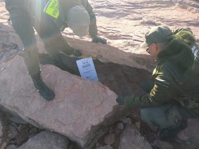 Gendarmería Nacional extrajo un resto fósil en el Lago Los Barreales