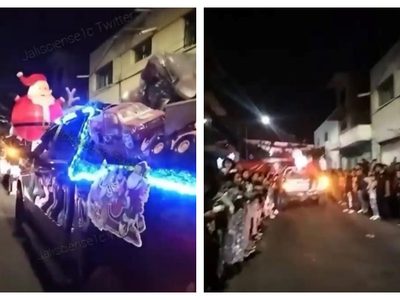 Se viraliza video de un desfile navideño del CJNG donde reparten regalos a la gente