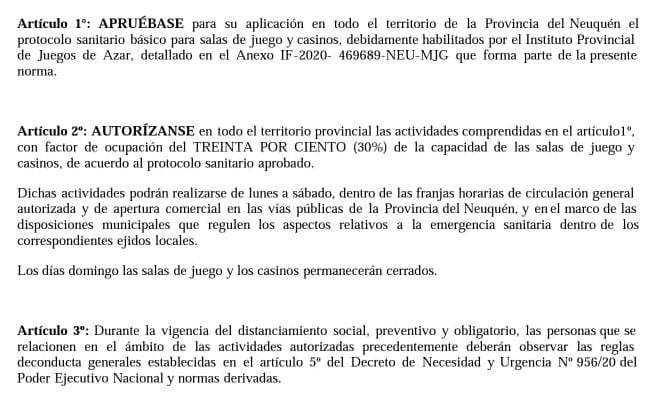 Disposición de apertura de casinos. Fuente: (Twitter)