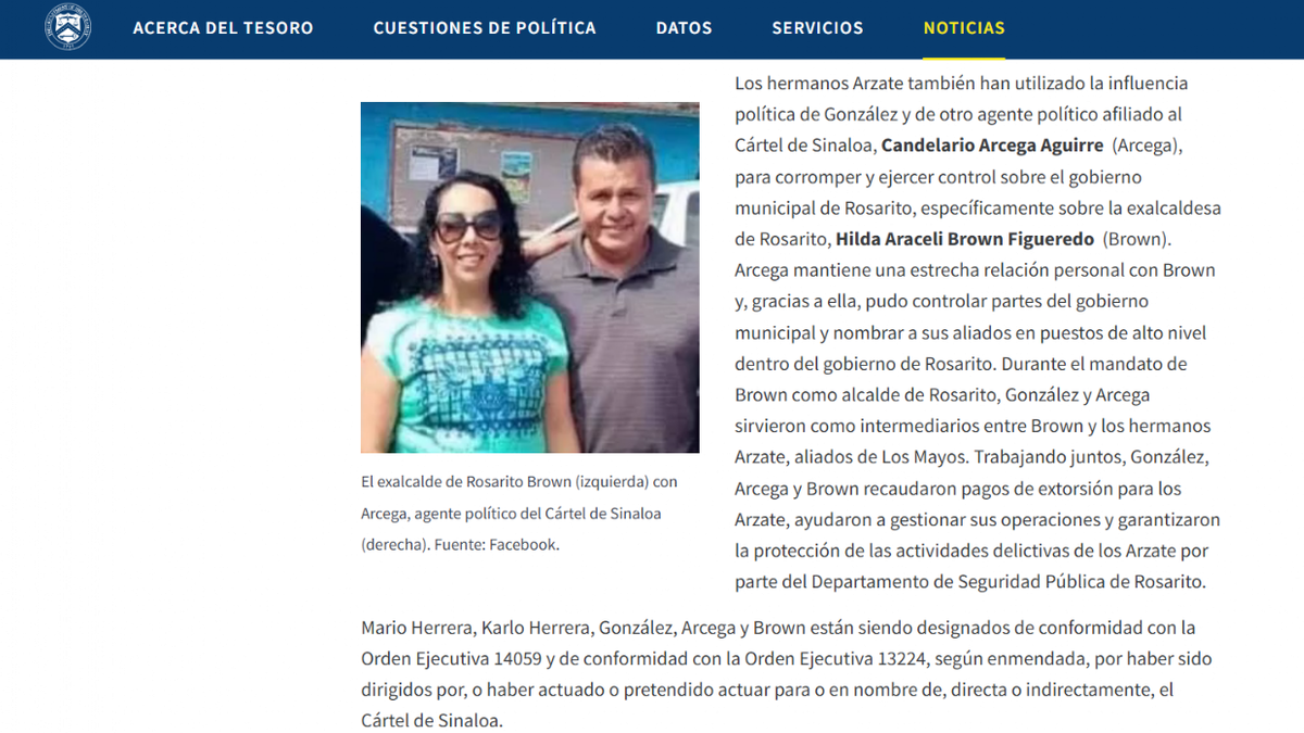 Foto y datos de Araceli Brown permanecen activos en la página oficial de la OFAC