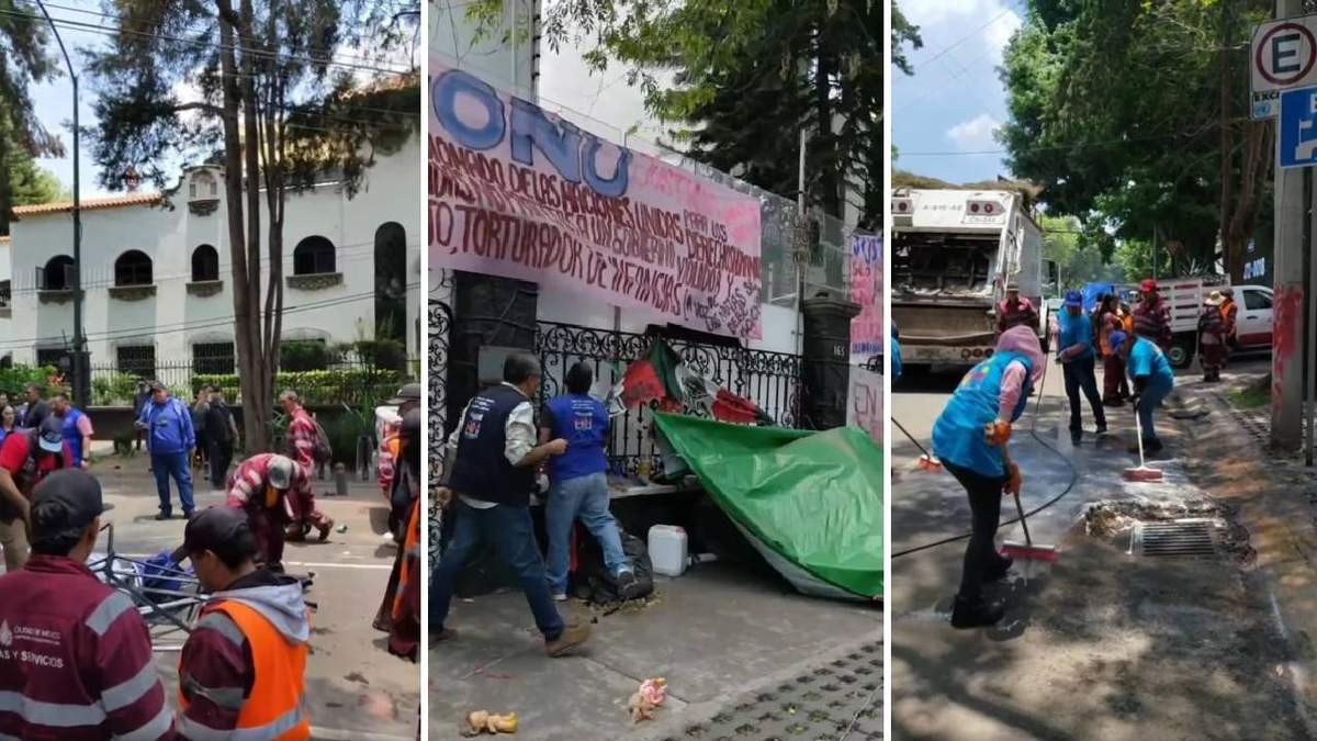 Desmantelamiento de campamento de Holy Yash frente a oficinas de la ONU
