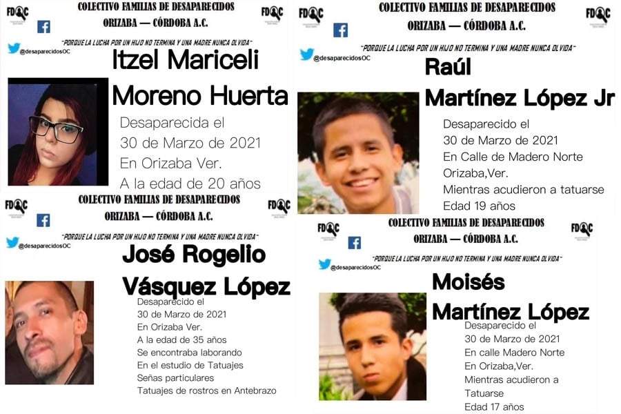 Los presuntos levantados, según el  Colectivo de Familias Desaparecidos Orizaba-Córdoba