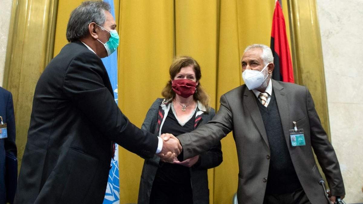 La firma del acuerdo para alto al fuego permanente en Libia, realizado en la sede de la ONU en Ginebra.