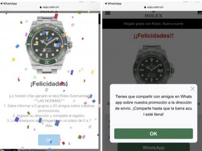 La última estafa de phishing de WhatsApp usa regalos de relojes Rolex como gancho