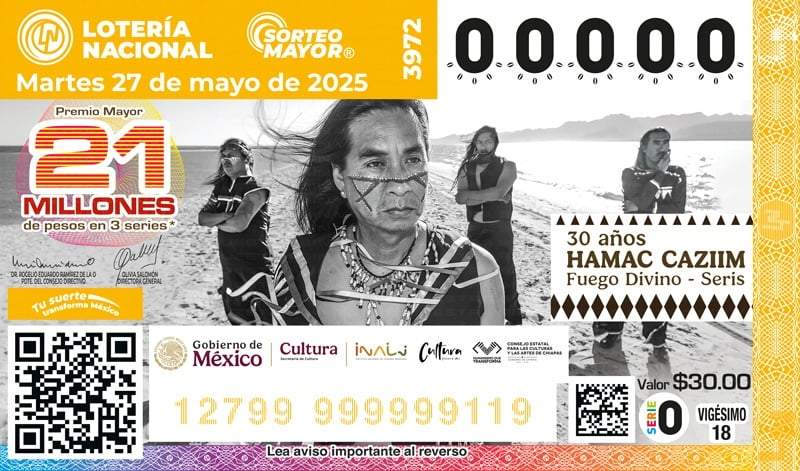 Celebración de los 30 años del rock indígena en billete de la Lotería Nacional