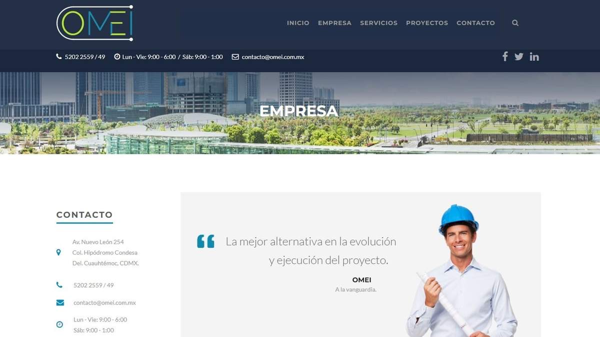 El sitio en internet de OMEI, una de las empresas de la senadora Xóchitl Gálvez