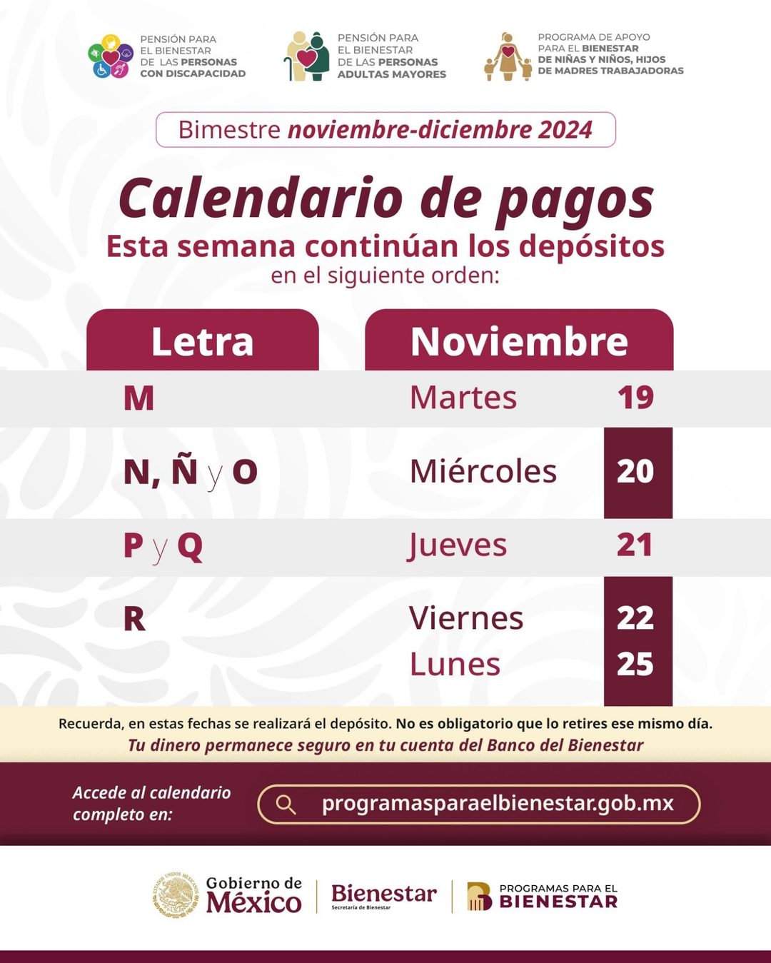 calendario de pagos pension