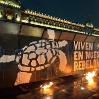 Lanzan petardos a Palacio Nacional en la marcha por la desaparición de los 43 de Ayotzinapa (Video)