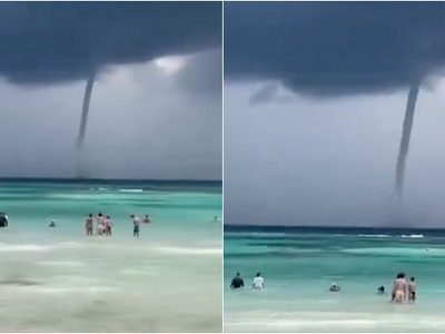 Captan una tromba marina en las playas de Tulum, Quintana Roo