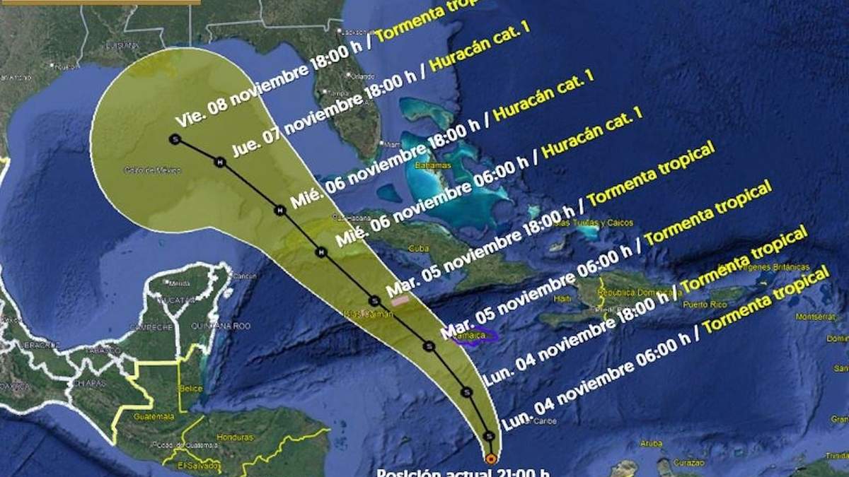 Trayectoria del potencial ciclón tropical Dieciocho que se llamaría Rafael