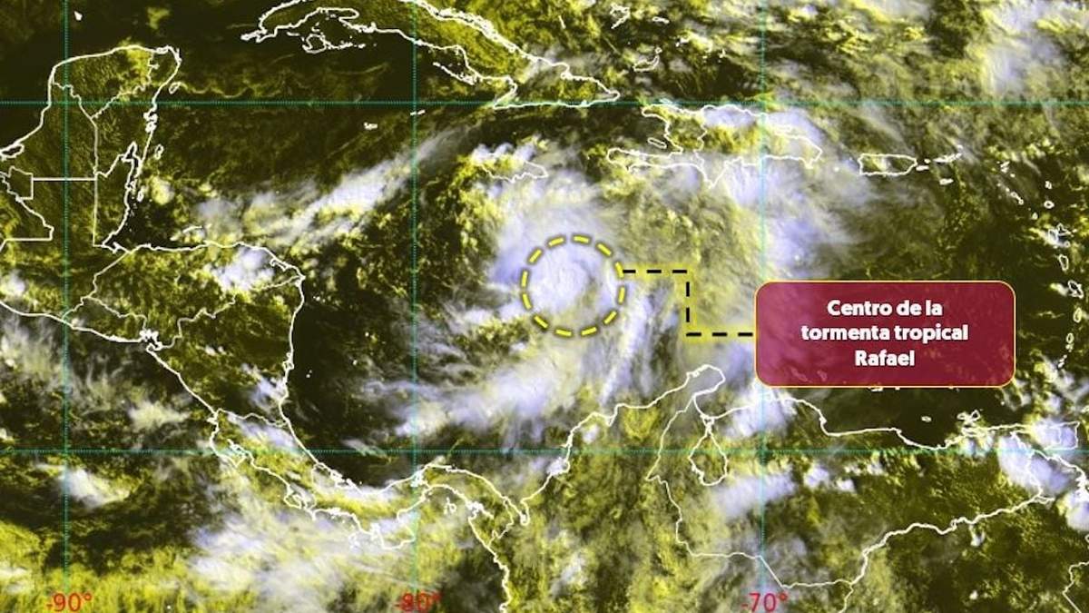 Vista satelital de la tormenta tropical Rafael