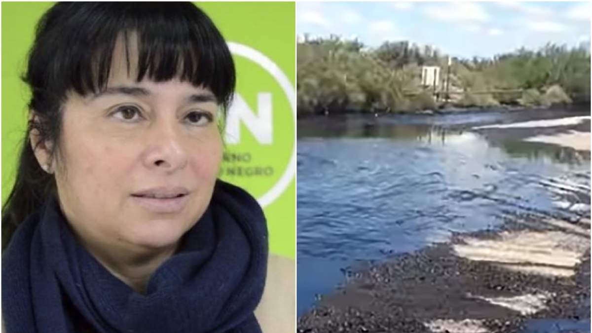 La secretaria de Energía de Río Negro Andrea Confini y una de las secciones afectadas por el derrame en Catriel. Fuente: (Minuto Neuquén)
