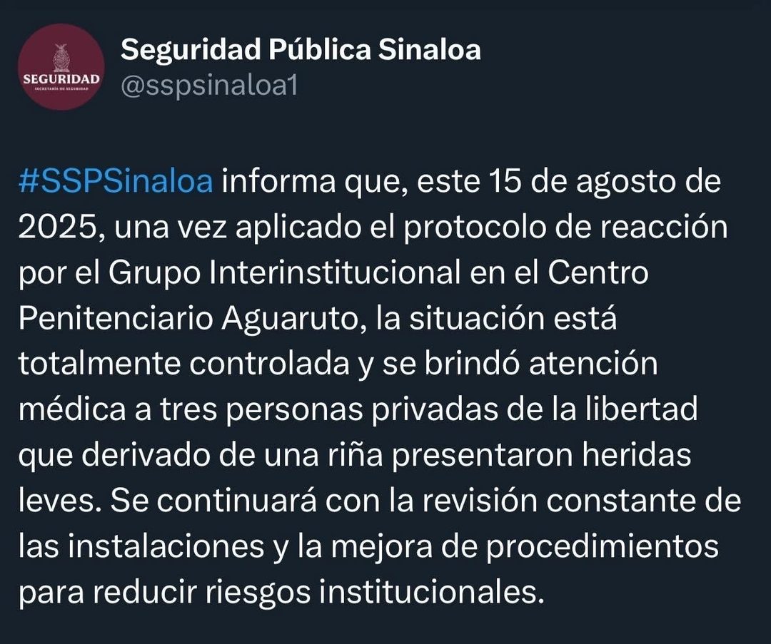 SSP informa sobre riña en penal de Culiacán