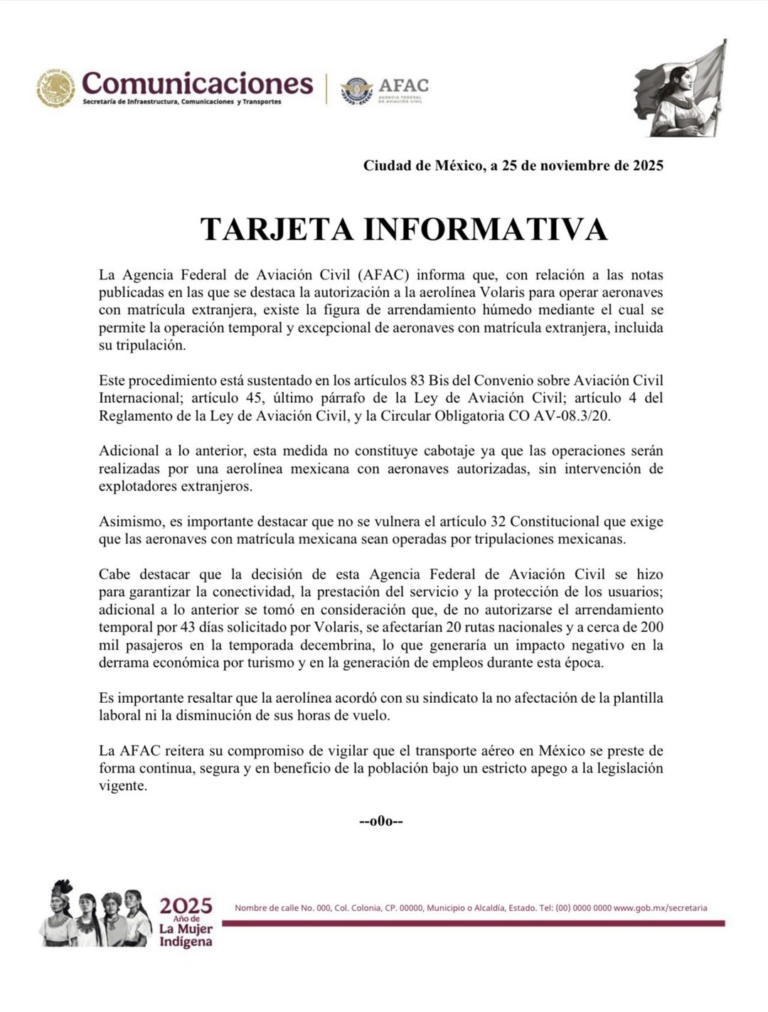 Tarjeta informativa SICT