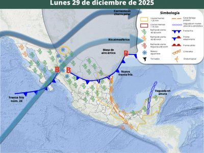 Llega ahora el frente frío 24 y amaga una nueva masa de aire ártico; así lloverá de viernes a lunes
