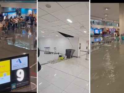 Lluvia causa estragos en el AICM; videos muestran encharcamientos y daños a la infraestructura