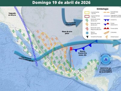 Frente frío 45 atacará de viernes a lunes con lluvias fuertes y masa de aire polar
