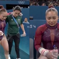 Natalia Escalera compite en barras asimétricas con una rotura del tendón del plantar (Video)