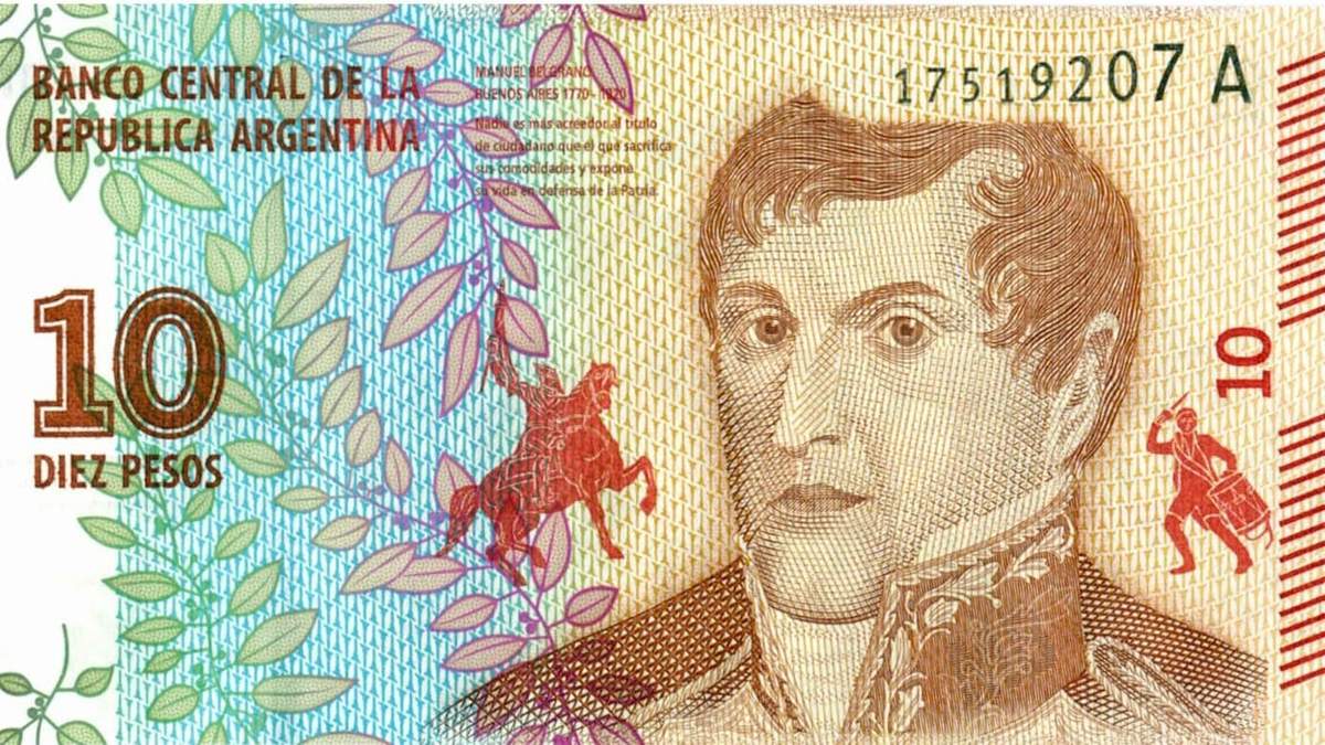 Manuel Belgrano en los billetes de 10 pesos. Fuente: (Twitter)
