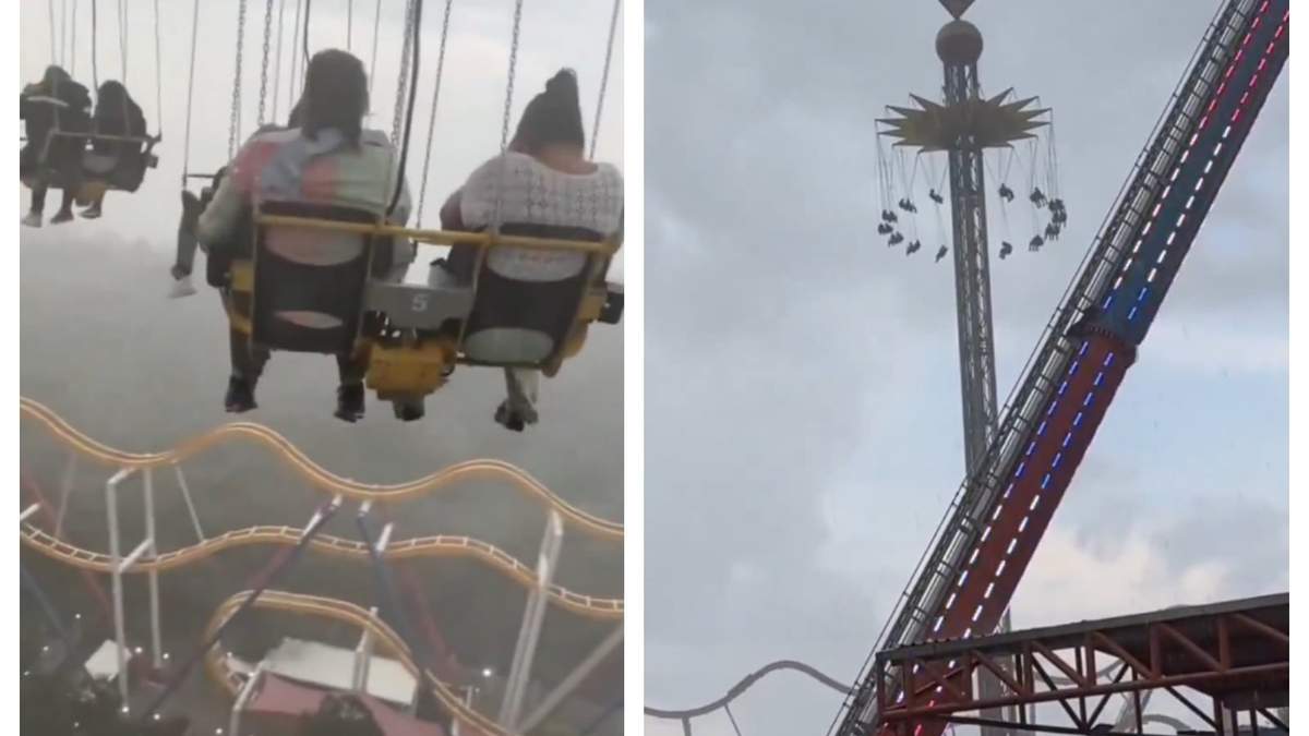 Videos muestran a los visitantes colgados en la atracción Supergirl Sky Flight