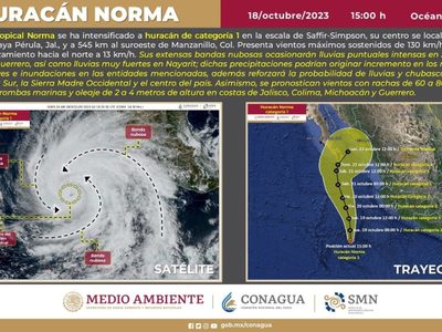 Emiten alerta azul para el sur de Sonora por  "Norma"